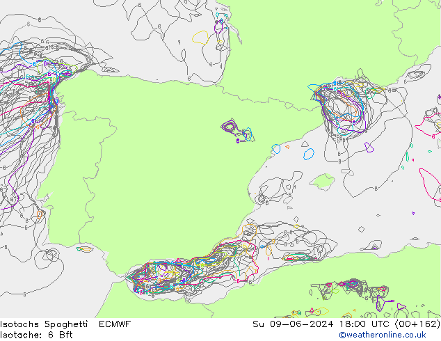 Isotachen Spaghetti ECMWF So 09.06.2024 18 UTC