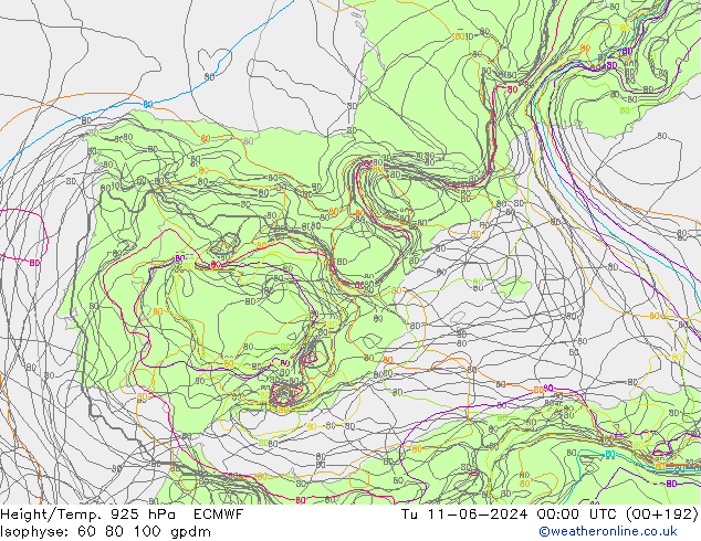 Yükseklik/Sıc. 925 hPa ECMWF Sa 11.06.2024 00 UTC