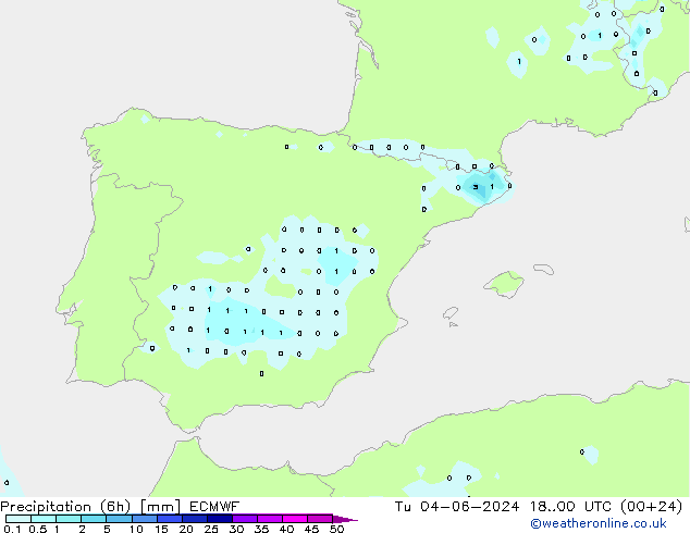 Précipitation (6h) ECMWF mar 04.06.2024 00 UTC