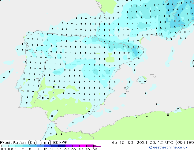 Precipitation (6h) ECMWF Mo 10.06.2024 12 UTC