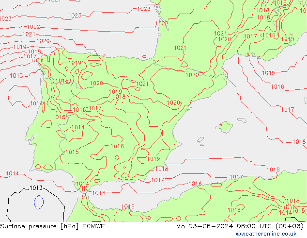 Atmosférický tlak ECMWF Po 03.06.2024 06 UTC