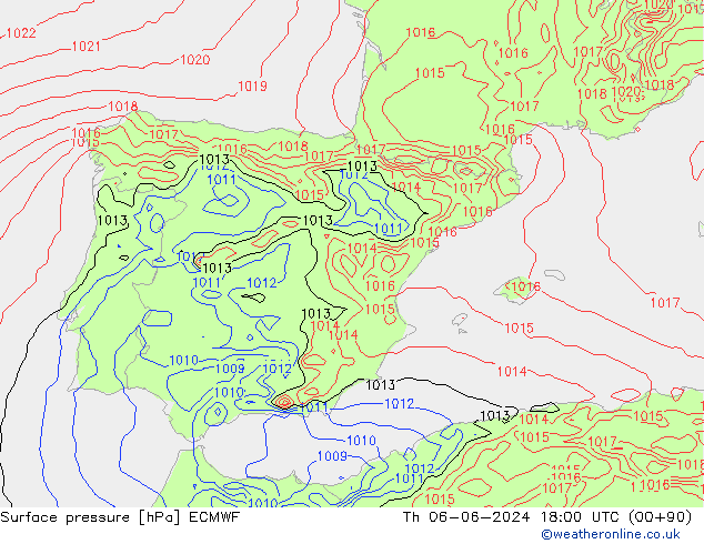 Surface pressure ECMWF Th 06.06.2024 18 UTC