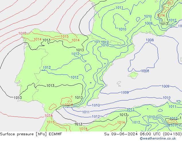 pressão do solo ECMWF Dom 09.06.2024 06 UTC