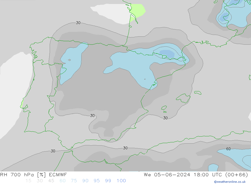 RH 700 гПа ECMWF ср 05.06.2024 18 UTC