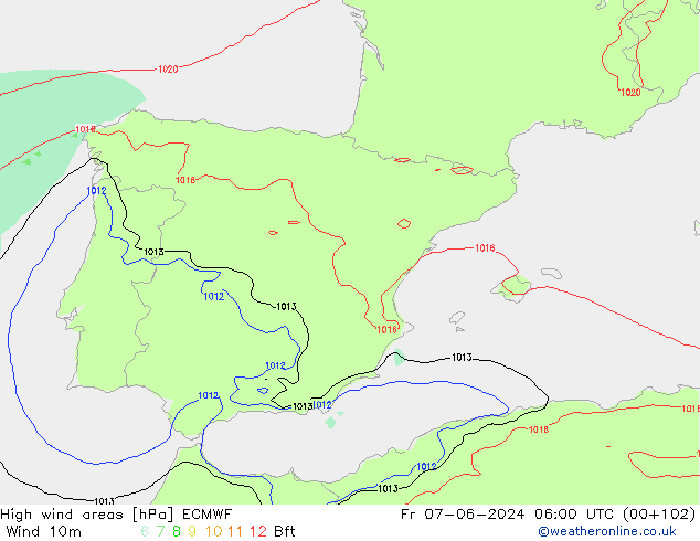 High wind areas ECMWF Fr 07.06.2024 06 UTC
