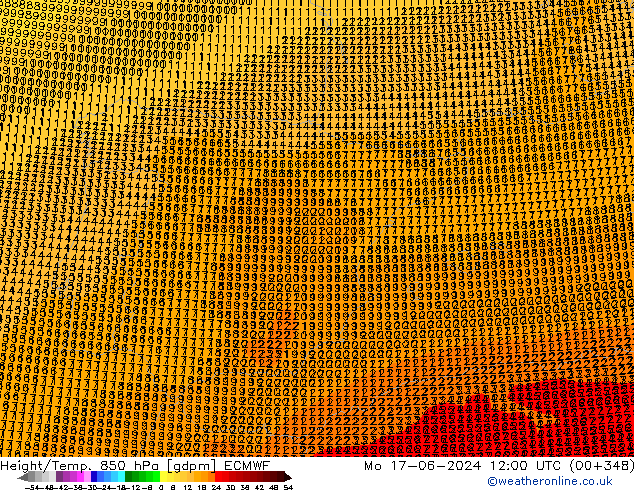 Yükseklik/Sıc. 850 hPa ECMWF Pzt 17.06.2024 12 UTC