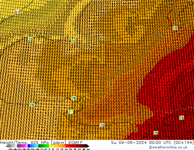 Géop./Temp. 925 hPa ECMWF dim 09.06.2024 00 UTC