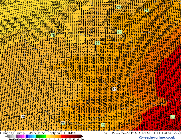 Height/Temp. 925 hPa ECMWF nie. 09.06.2024 06 UTC