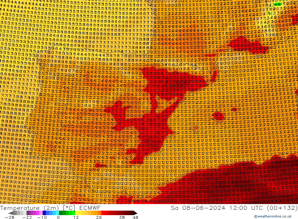 Sıcaklık Haritası (2m) ECMWF Cts 08.06.2024 12 UTC