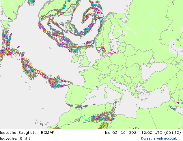 Isotachs Spaghetti ECMWF Mo 03.06.2024 12 UTC