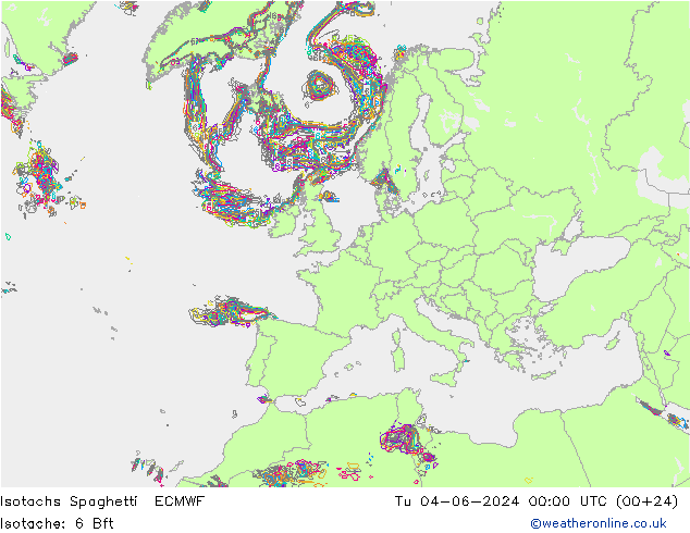 Isotachs Spaghetti ECMWF Tu 04.06.2024 00 UTC