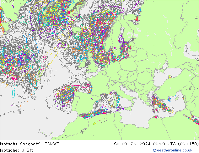 Isotachen Spaghetti ECMWF So 09.06.2024 06 UTC