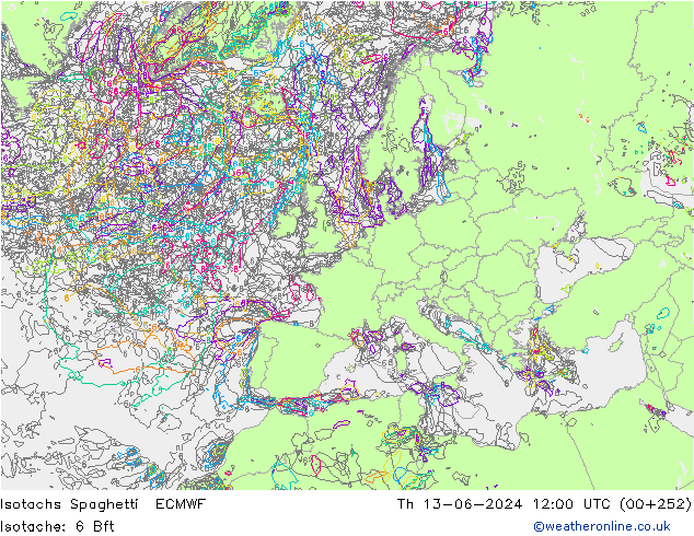 Isotachen Spaghetti ECMWF Do 13.06.2024 12 UTC