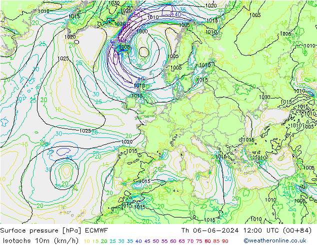 Eşrüzgar Hızları (km/sa) ECMWF Per 06.06.2024 12 UTC