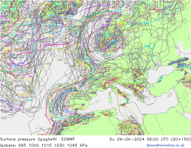 Bodendruck Spaghetti ECMWF So 09.06.2024 06 UTC