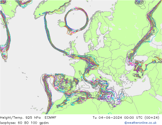 Géop./Temp. 925 hPa ECMWF mar 04.06.2024 00 UTC