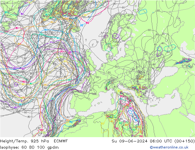 Height/Temp. 925 hPa ECMWF So 09.06.2024 06 UTC