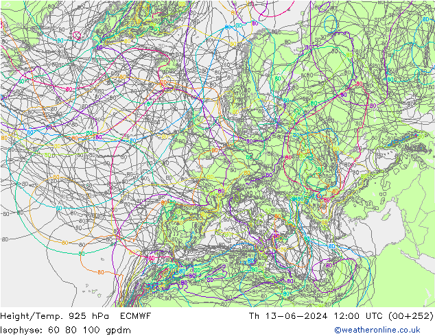 Height/Temp. 925 hPa ECMWF Do 13.06.2024 12 UTC