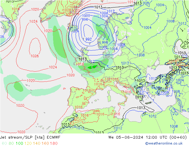 Jet stream/SLP ECMWF We 05.06.2024 12 UTC