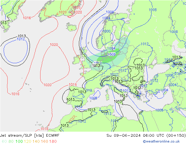 Polarjet/Bodendruck ECMWF So 09.06.2024 06 UTC