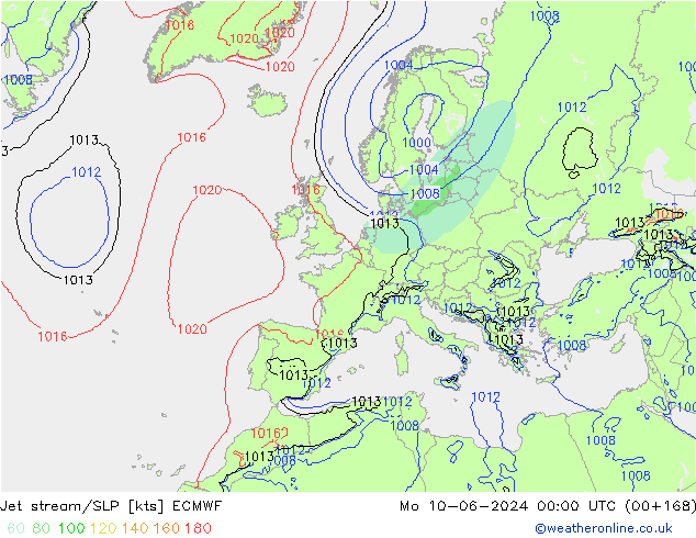 Jet stream/SLP ECMWF Mo 10.06.2024 00 UTC