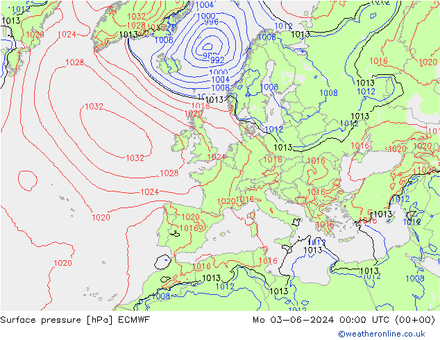 Luchtdruk (Grond) ECMWF ma 03.06.2024 00 UTC