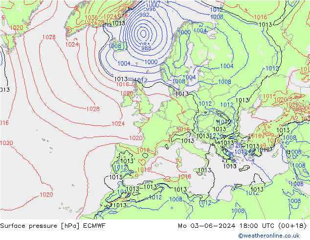 Pressione al suolo ECMWF lun 03.06.2024 18 UTC