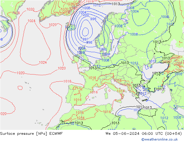 pressão do solo ECMWF Qua 05.06.2024 06 UTC