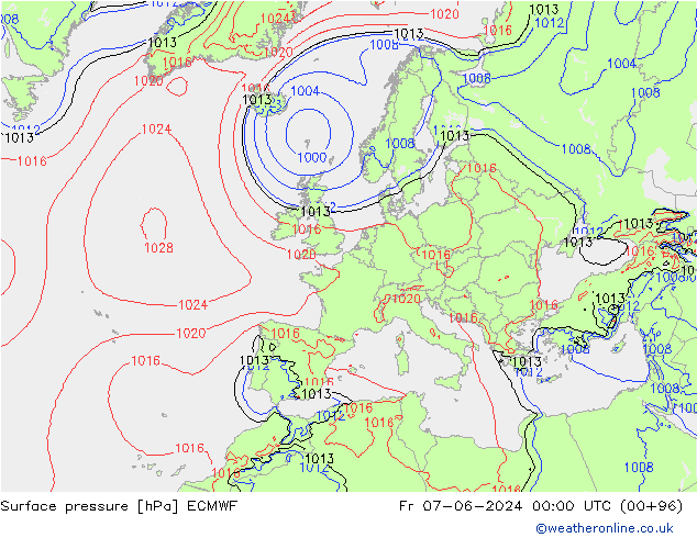 Atmosférický tlak ECMWF Pá 07.06.2024 00 UTC