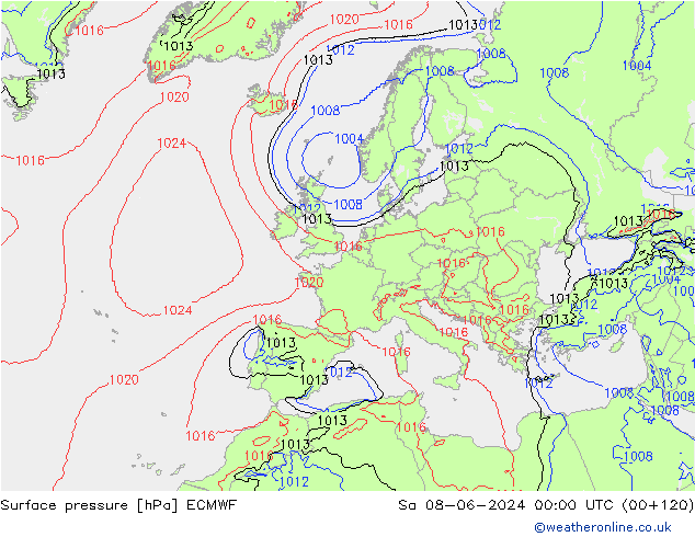 Bodendruck ECMWF Sa 08.06.2024 00 UTC