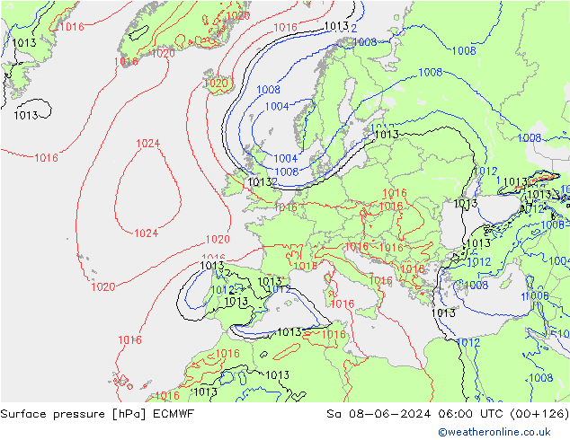 Bodendruck ECMWF Sa 08.06.2024 06 UTC