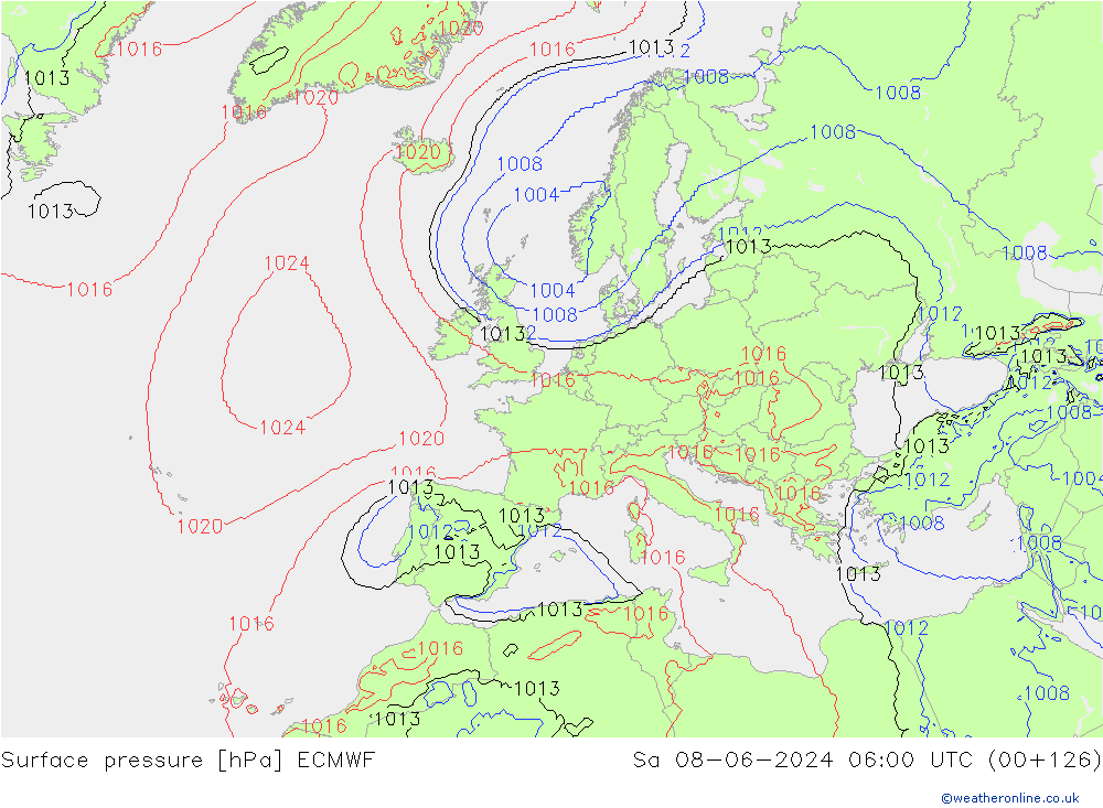 Bodendruck ECMWF Sa 08.06.2024 06 UTC