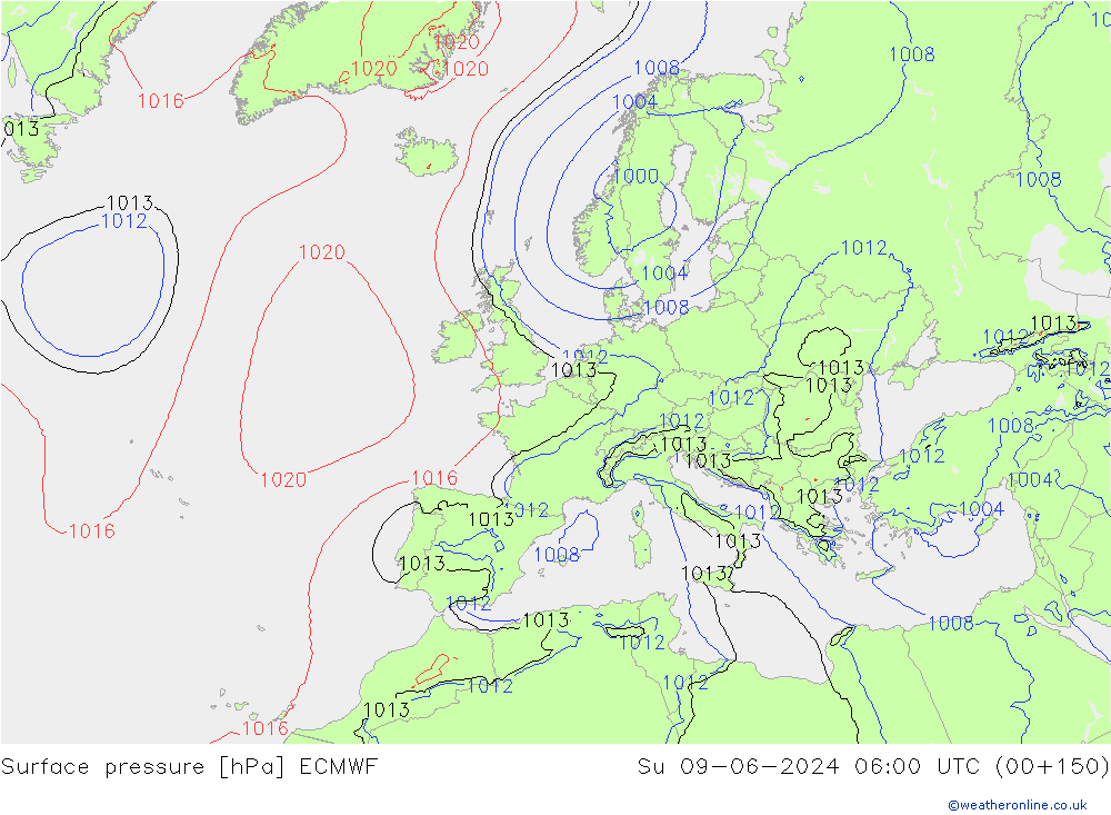 pression de l'air ECMWF dim 09.06.2024 06 UTC