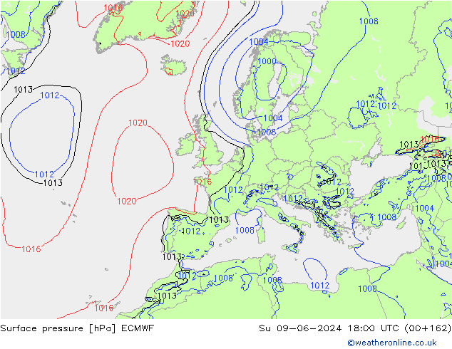 Pressione al suolo ECMWF dom 09.06.2024 18 UTC