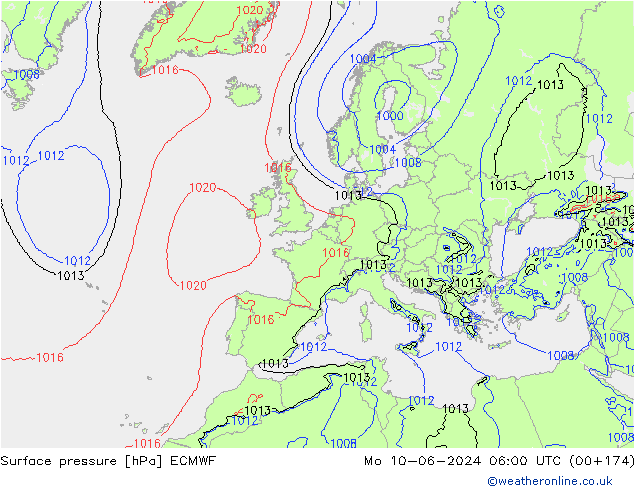 Pressione al suolo ECMWF lun 10.06.2024 06 UTC