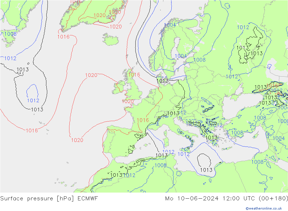 Luchtdruk (Grond) ECMWF ma 10.06.2024 12 UTC