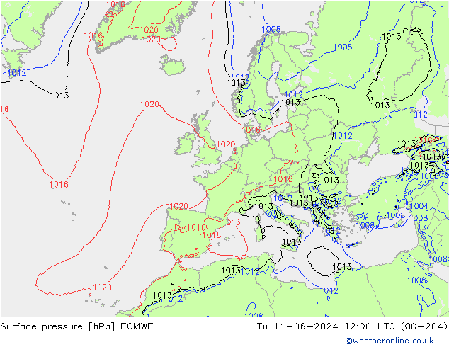 Bodendruck ECMWF Di 11.06.2024 12 UTC