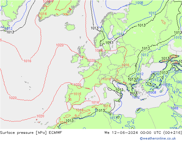 Bodendruck ECMWF Mi 12.06.2024 00 UTC