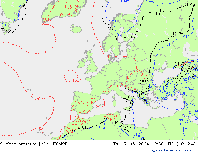 pressão do solo ECMWF Qui 13.06.2024 00 UTC