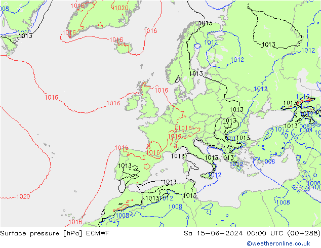 pressão do solo ECMWF Sáb 15.06.2024 00 UTC