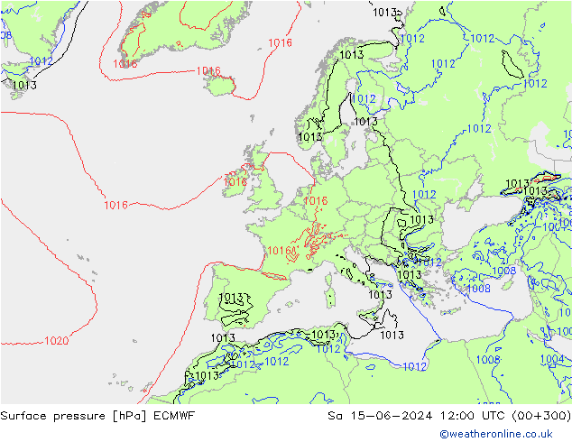 ciśnienie ECMWF so. 15.06.2024 12 UTC