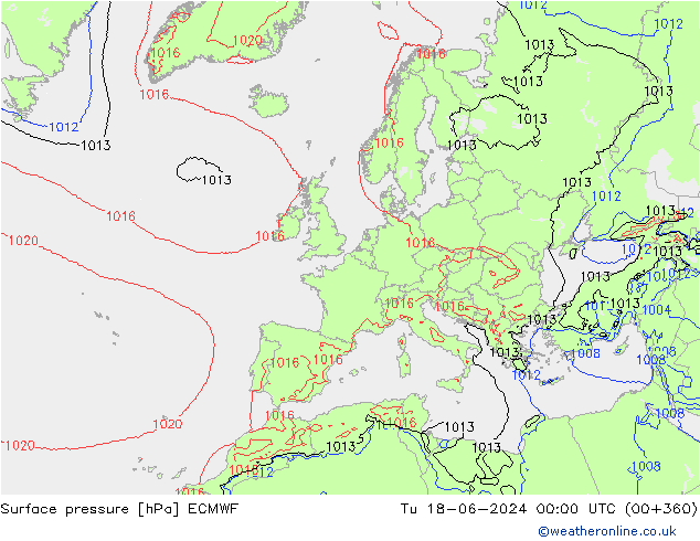 приземное давление ECMWF вт 18.06.2024 00 UTC