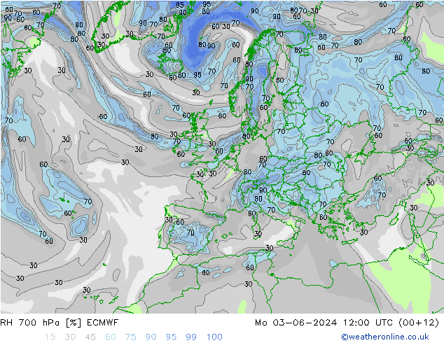 RH 700 hPa ECMWF  03.06.2024 12 UTC