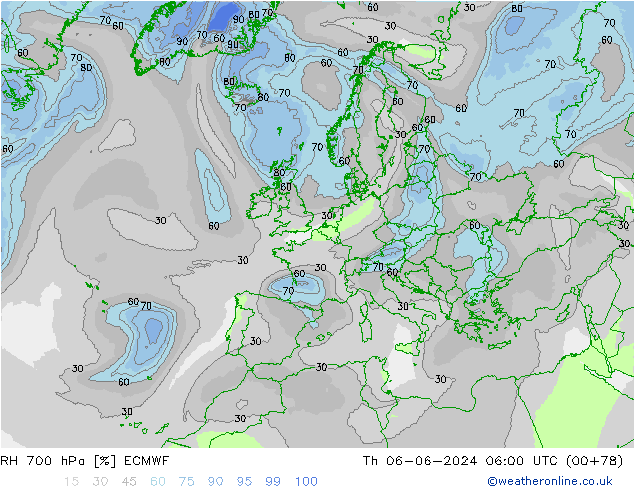 RH 700 hPa ECMWF Qui 06.06.2024 06 UTC