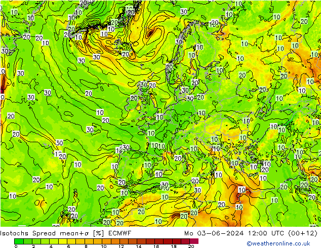 Isotachs Spread ECMWF lun 03.06.2024 12 UTC