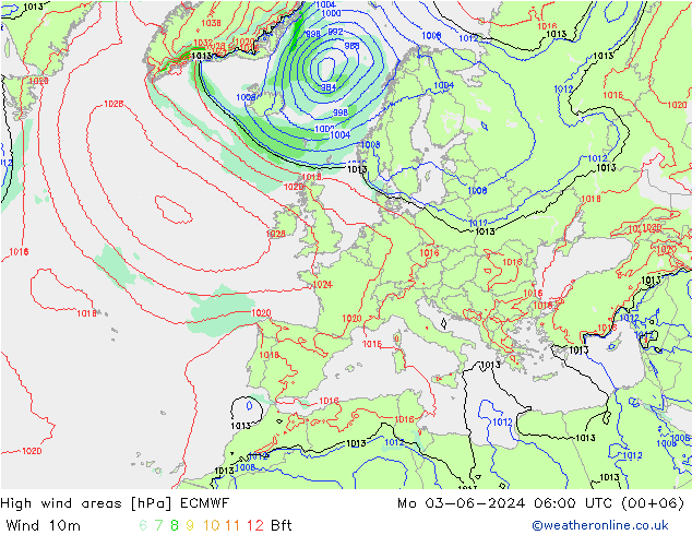 High wind areas ECMWF lun 03.06.2024 06 UTC