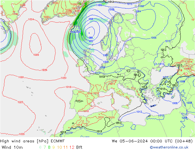 High wind areas ECMWF We 05.06.2024 00 UTC