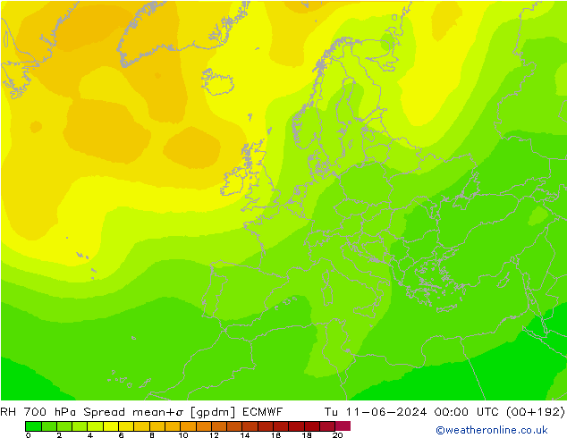 RH 700 hPa Spread ECMWF Tu 11.06.2024 00 UTC