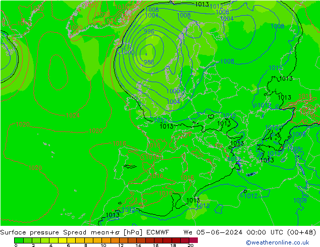 Surface pressure Spread ECMWF We 05.06.2024 00 UTC