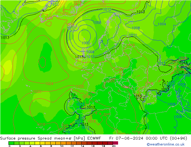 Surface pressure Spread ECMWF Fr 07.06.2024 00 UTC
